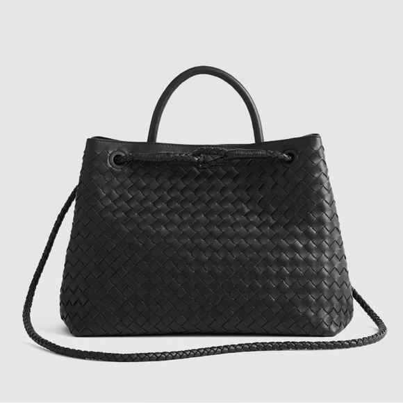 Quince Handbags - Quince Italian Leather Handwoven Satchel in black